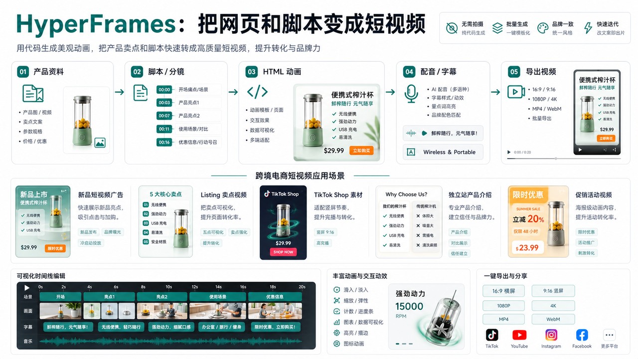 HyperFrames:把网页和脚本变成短视频